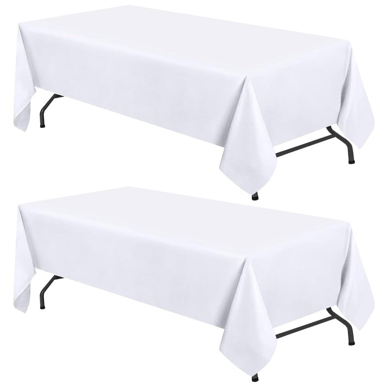 White Classic WEALUXE White Table Cloths for 8 Foot Rectangle Tables, 2-Pack, 60x126 inches, Water, Stain and Wrinkle Resistant, 200 GSM Washable Poly Fabric Tablecloths Rectangular, Elegant and Durable - Image 1